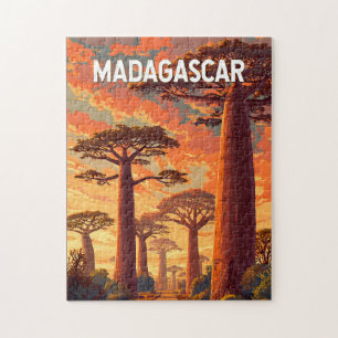 Quebra-cabeça Ilustração de Viagem de Madagascar Arte Vintage