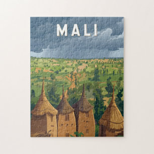 Quebra-cabeça Ilustração de Viagem de Mali Arte Vintage