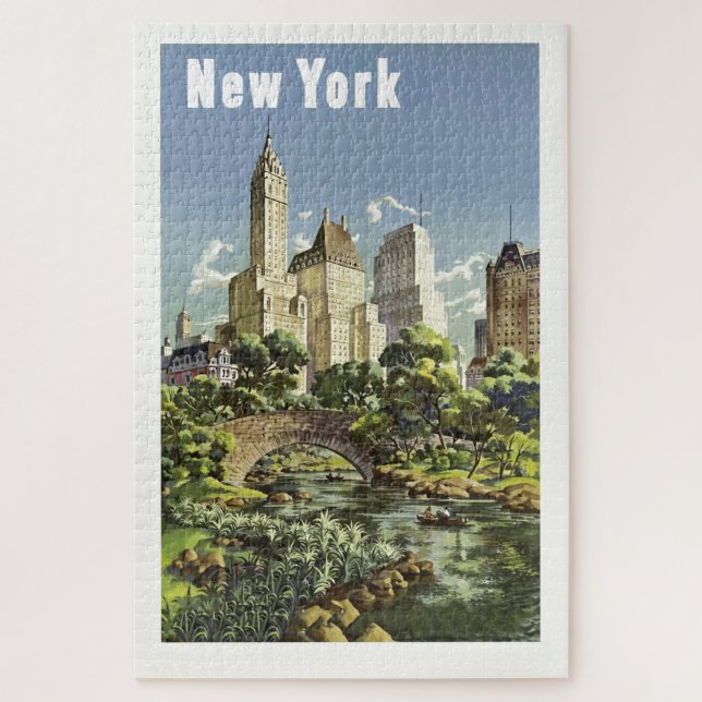 Quebra-cabeça Ilustração de Viagem de Nova Iorque de Arte Vintag (Vertical)