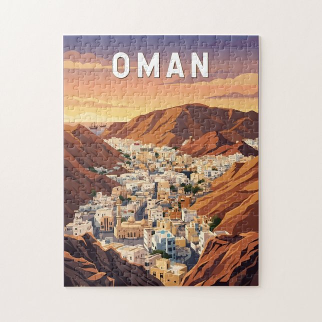 Quebra-cabeça Ilustração de viagem de Omã Arte Vintage (Vertical)