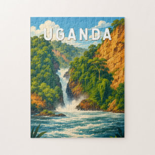 Quebra-cabeça Ilustração de viagem de Uganda Arte Vintage