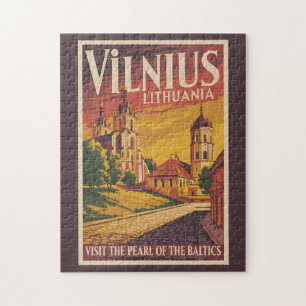 Quebra-cabeça Ilustração de Viagem de Vilnius Lituânia Vintage A