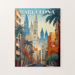Quebra-cabeça Ilustração de Viagem Retro Barcelona Vintage