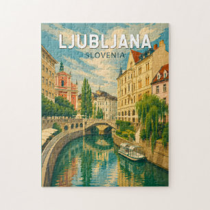 Quebra-cabeça Ilustração de viagem vintage de Liubliana Eslovêni