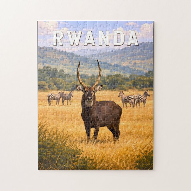 Quebra-cabeça Ilustração de viagem vintage de Ruanda (Vertical)