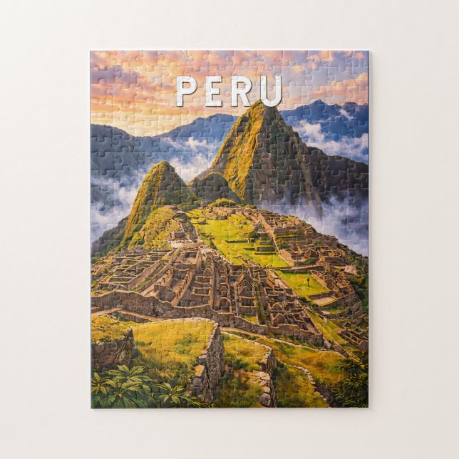 Quebra-cabeça Ilustração de viagem vintage do Peru (Vertical)
