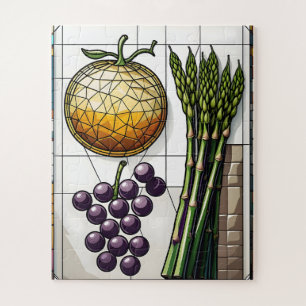 Quebra-cabeça Ilustração de Vitral de Grade Geométrica de Comida