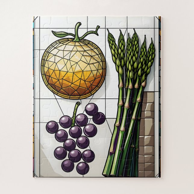 Quebra-cabeça Ilustração de Vitral de Grade Geométrica de Comida (Vertical)