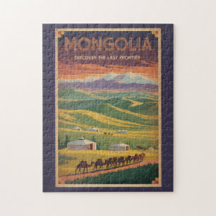 Quebra-cabeça Ilustração de Yurt Camelos da Mongólia Arte de Via