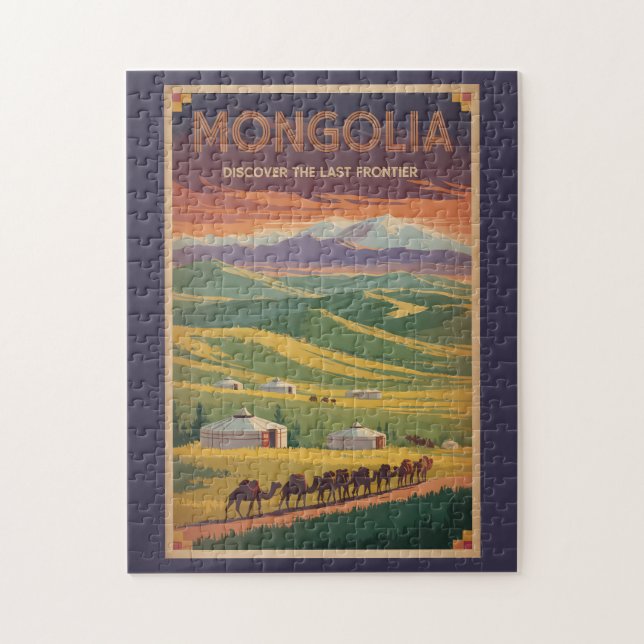 Quebra-cabeça Ilustração de Yurt Camelos da Mongólia Arte de Via (Vertical)