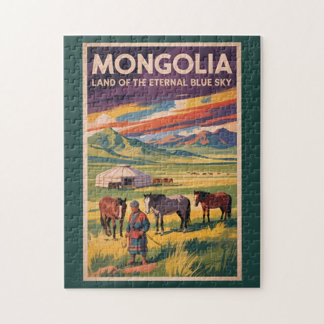 Quebra-cabeça Ilustração de yurt de cavalos da Mongólia Arte de  (Vertical)