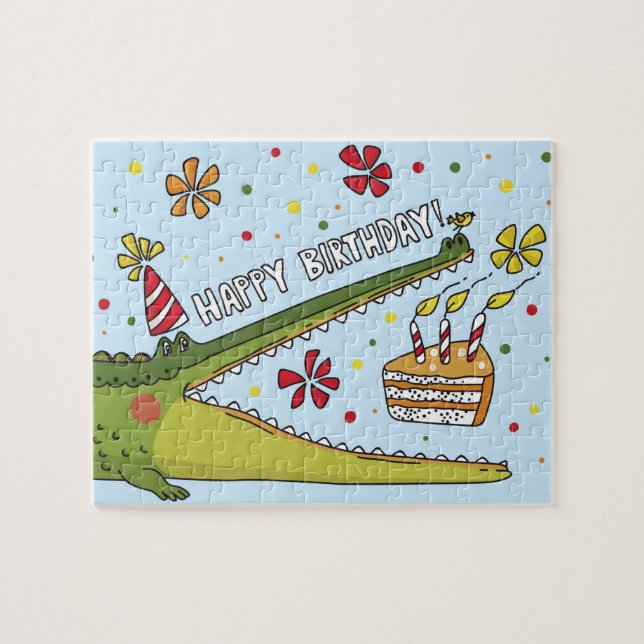 Quebra-cabeça Ilustração do Cartoon Crocodilo Feliz Aniversário (Horizontal)