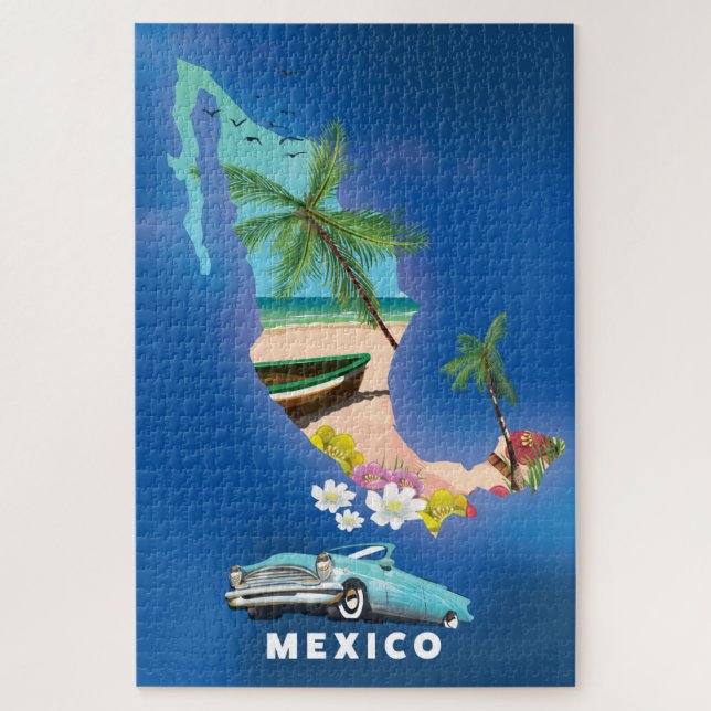 Quebra-cabeça Ilustração do mapa do México, pôster de viagem. (Vertical)