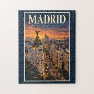 Quebra-cabeça Ilustração do Pôr do Sol em Madrid Espanha Arte de