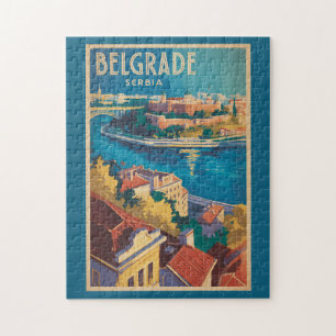Quebra-cabeça Ilustração do Rio Belgrado Sérvia Arte de Viagem