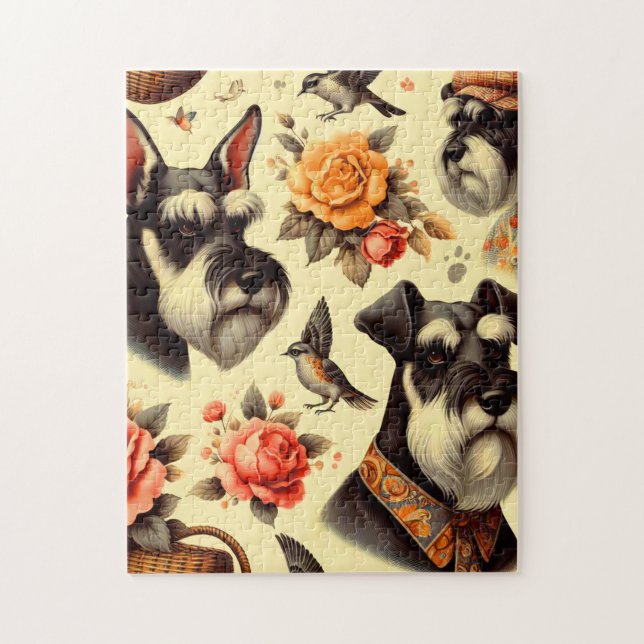 Quebra-cabeça Ilustração do Schnauzer Cute Retro (Vertical)