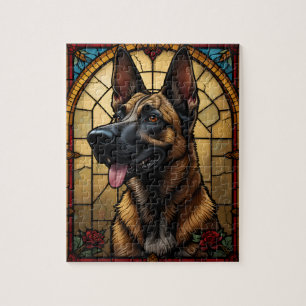Quebra-cabeça Ilustração em Estilo de Vitral do Malinois Belga