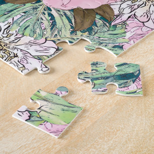 Quebra-cabeça Ilustração Floral Branco e Rosa Brilhante