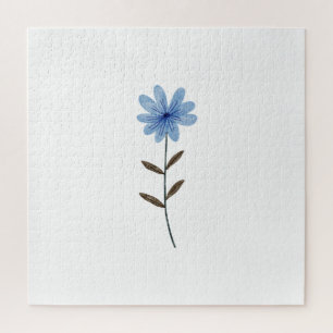 Quebra-cabeça Ilustração Floral Elegante em Aquarela Azul