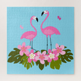 Quebra-cabeça Ilustração Floral Tropical de Flamingos Rosa