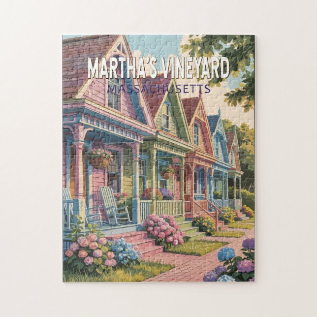 Quebra-cabeça Ilustração Retro de Martha's Vineyard Massachusett (Vertical)