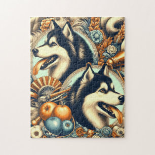Quebra-cabeça Ilustração Retro Siberian Husky