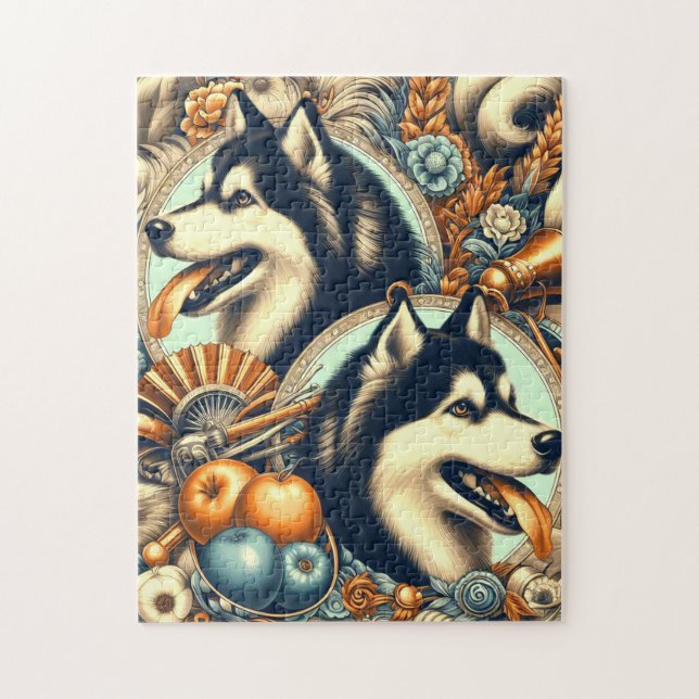 Quebra-cabeça Ilustração Retro Siberian Husky (Vertical)
