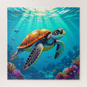 Quebra-cabeça Ilustração Submarina da Turtle do Mar Vibrante