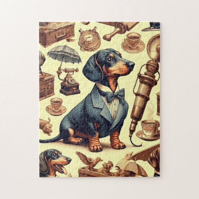 Quebra-cabeça Ilustração Vintage Dachshund (Vertical)