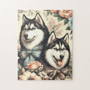 Quebra-cabeça Ilustração Vintage Siberian Husky