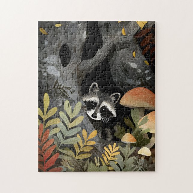 Quebra-cabeça Ilustração Whimsical Raccoon Oculta (Vertical)