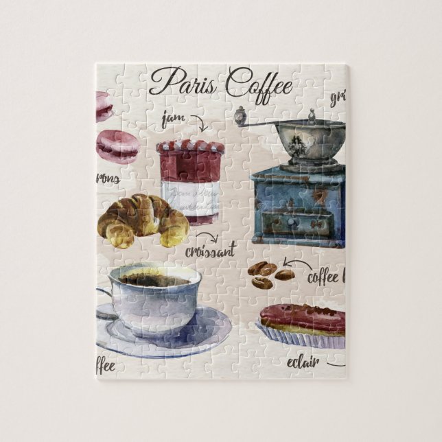 Quebra-cabeça Ilustrações de pastelaria de café de Paris (Vertical)