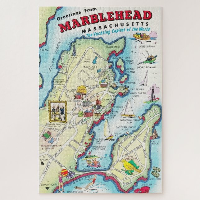 Quebra-cabeça Ilustrado Antigo de Marblehead (Vertical)