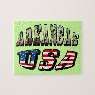 Quebra-cabeça Imagem de Arkansas e Texto de Sinalizador EUA