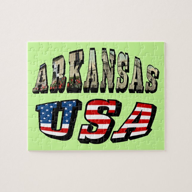 Quebra-cabeça Imagem de Arkansas e Texto de Sinalizador EUA (Horizontal)