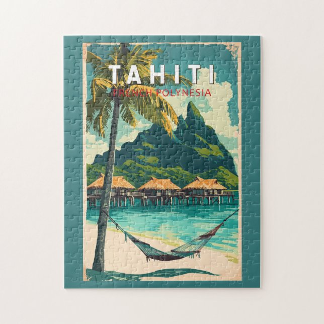 Quebra-cabeça Imagem de Tahiti Viagem Art Vintage (Vertical)