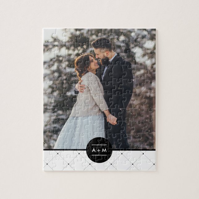 Quebra-cabeça Imagem do Monograma de Quadro Redondo Elegante (Vertical)