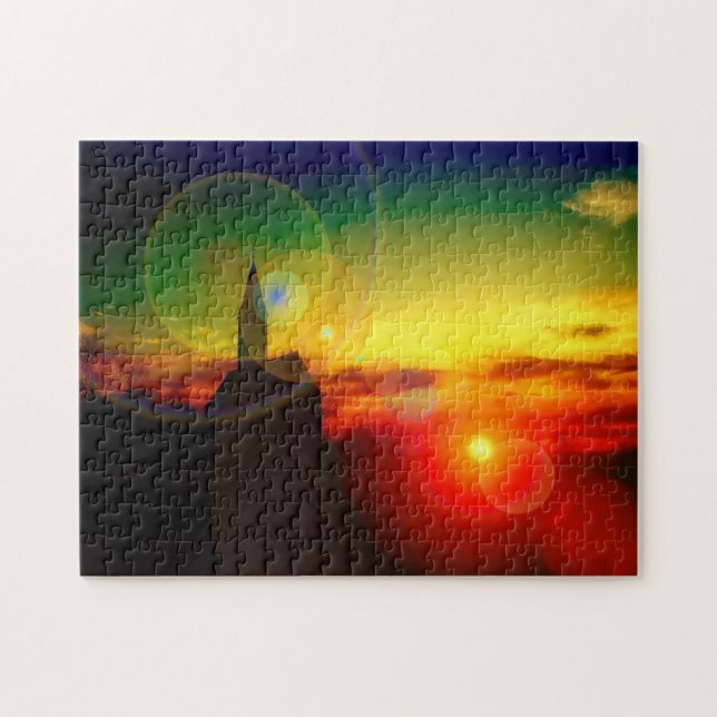 Quebra-cabeça Imagem Surpreendente da Igreja ao Pôr do Sol (Horizontal)