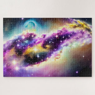 Quebra-cabeça Imaginação Rosa Nebulosa e Roxa no Espaço do Tempo