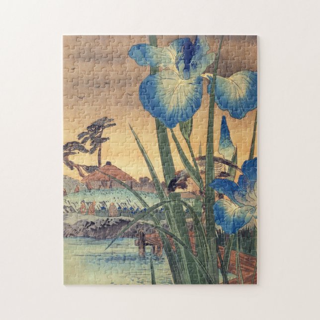 Quebra-cabeça Imiris azuis ukiyo-e e cena de pássaros (Vertical)