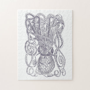Quebra-cabeça Impressão de Bloco de Desenho de Linha Octopus em