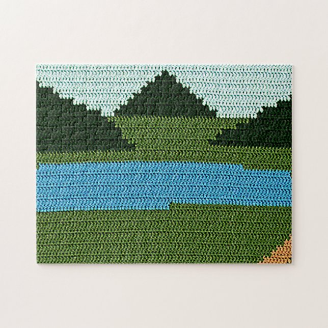 Quebra-cabeça Impressão de Crochet do Designer Verde Rustic Lake (Horizontal)
