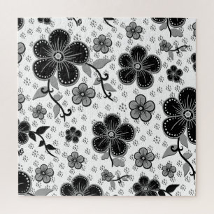 Quebra-cabeça Impressão Floral Preta e Branca