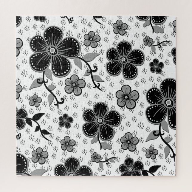 Quebra-cabeça Impressão Floral preto-e-branco (Vertical)