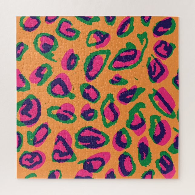 Quebra-cabeça Impressão Leopardo, Padrão Animal Colorido. (Vertical)