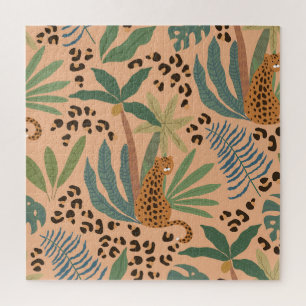 Quebra-cabeça Impressão sobre o leopardo da selva: padrão sem so