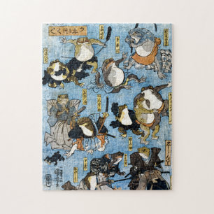 Quebra-cabeça Impressão Ukiyo-e - Sapos como atores japoneses d