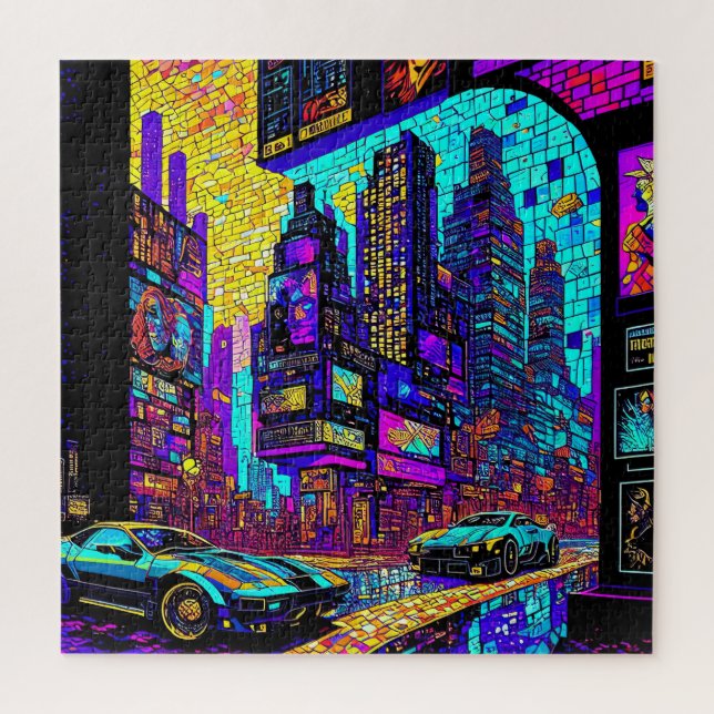 Quebra-cabeça Impressionante Mosaico, Vidro Escondido Neon Cyber (Vertical)