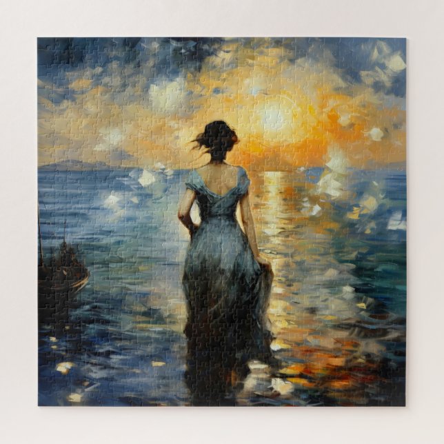Quebra-cabeça Impressionismo de Garota e Mar (Vertical)