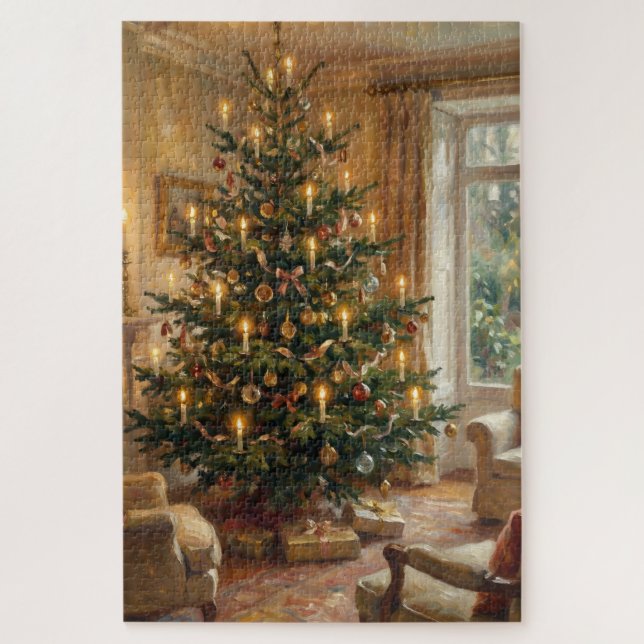 Quebra-cabeça Impressionist Christmas Tree Monet-Style Art (Vertical)